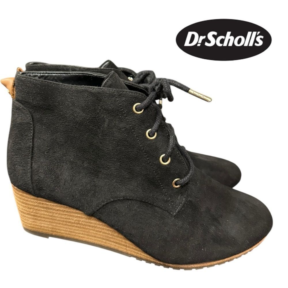Dr. Scholl's Women's Close Call Black Black Suede Wedge Lace Ankle Booties 7